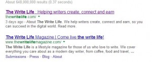 Image: The Write Life hits the top of Google