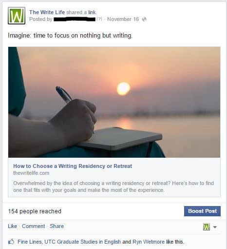 The Write Life on Facebook reach