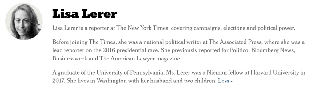 New York Times author bio example