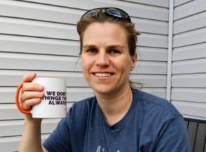 Holding a Startup Parent mug