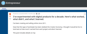 Reddit post about selling digital products