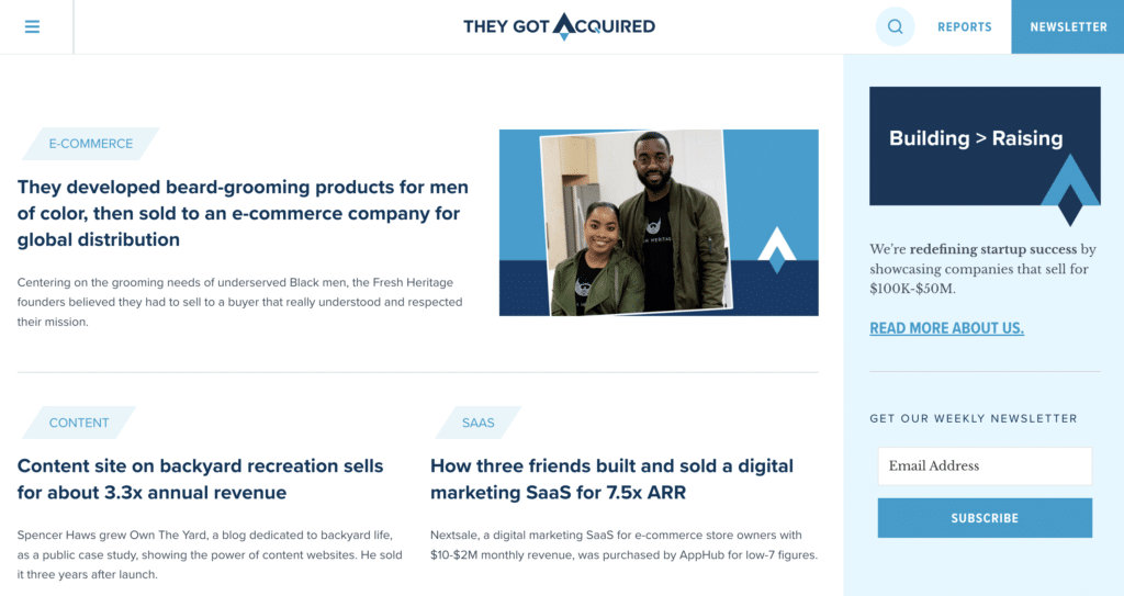 Homepage for They Got Acquired